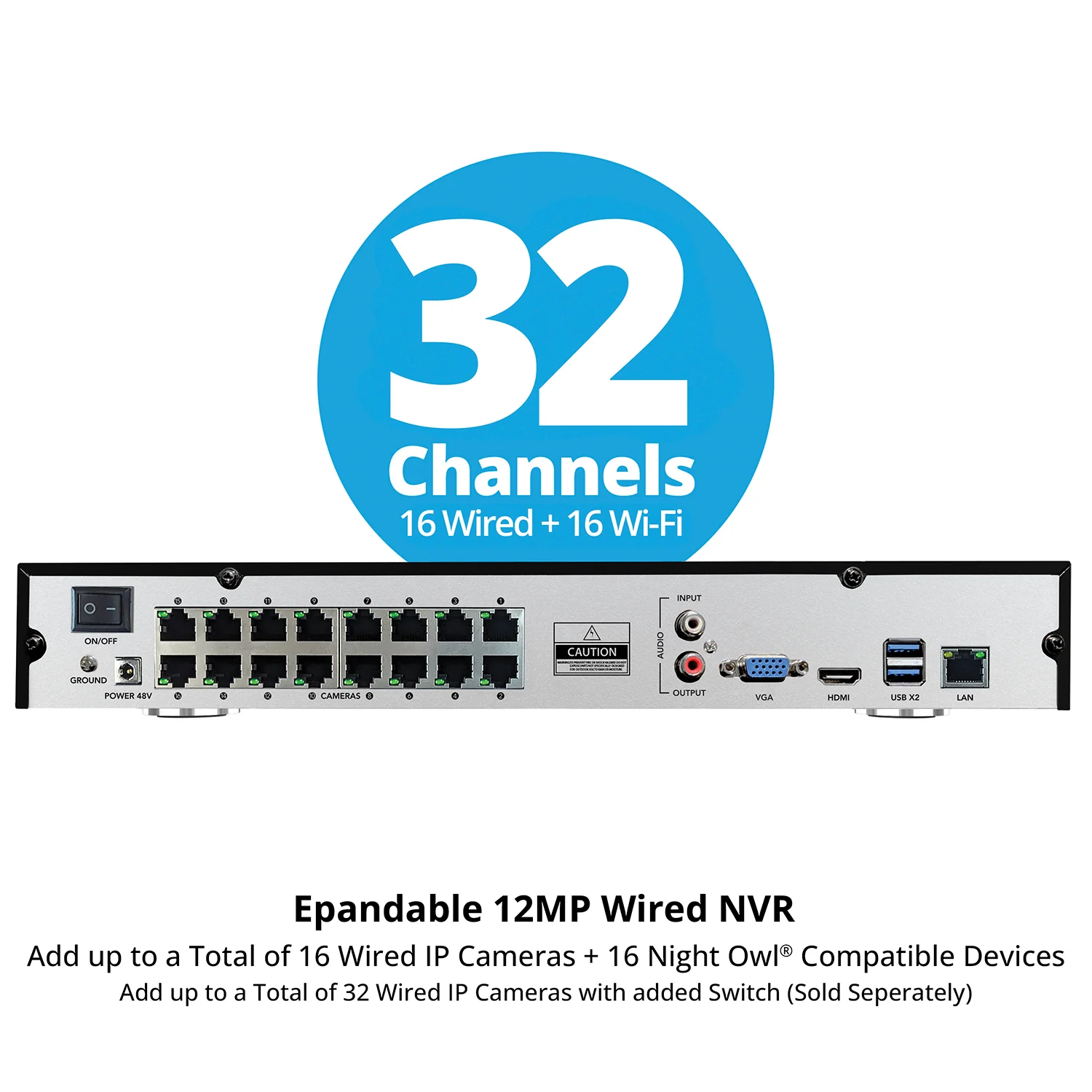 2-Way Audio 32 Channel 12MP NVR with 16TB HDD and 16 Wired IP 4K Deterrence Cameras - 8 Bullet 8 Dome - Image 6