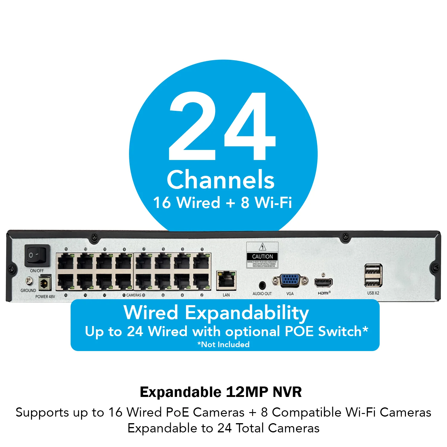 24 Channel 12MP eNVR with 4TB Hard Drive and 4 Wired IP 12MP Bullet Cameras w 2-Way Audio - 16 POE Ports - Image 4