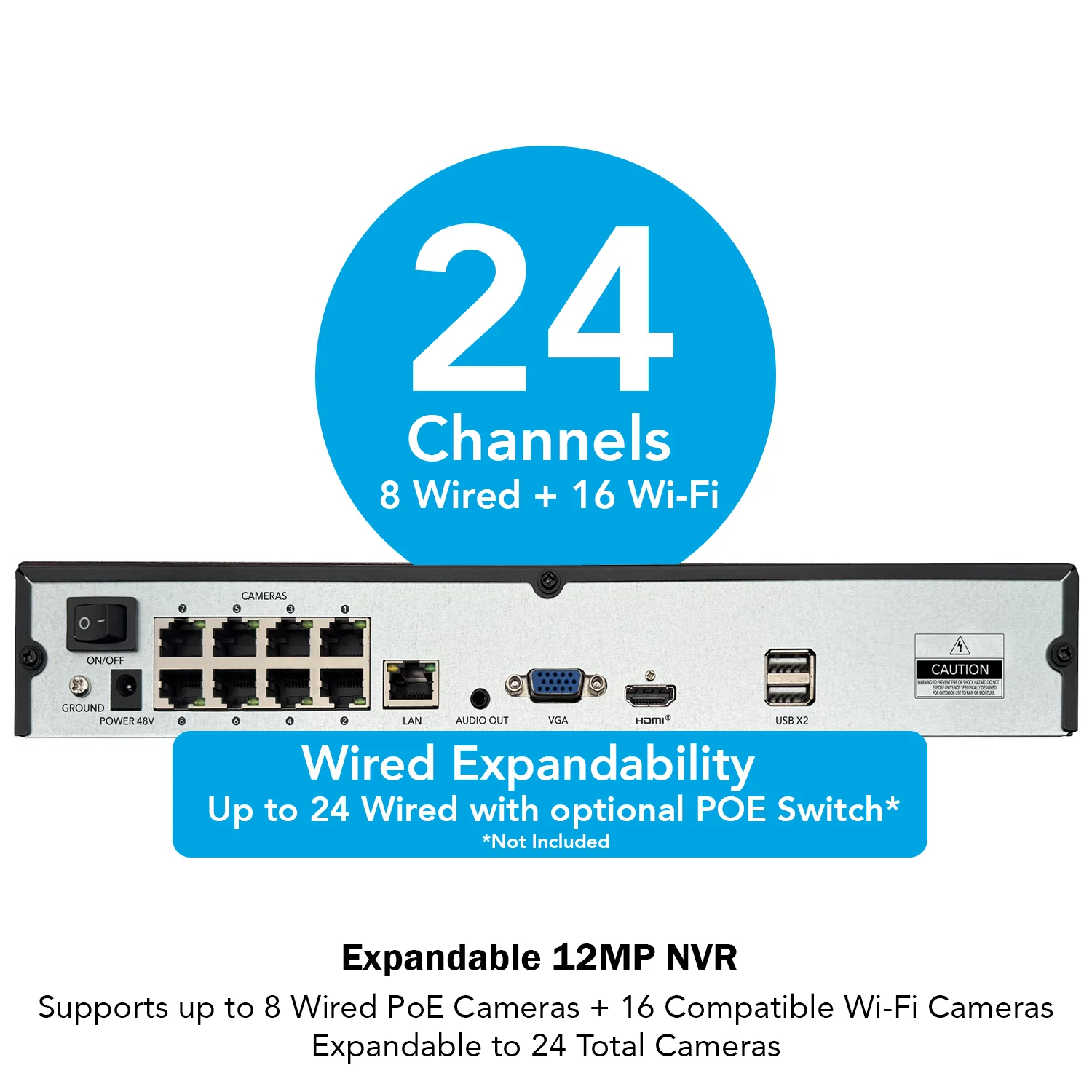 24 Channel 12MP eNVR with 2TB Hard Drive and 4 Wired IP 4K Bullet Cameras w 2-Way Audio - 8 POE Ports - Image 4