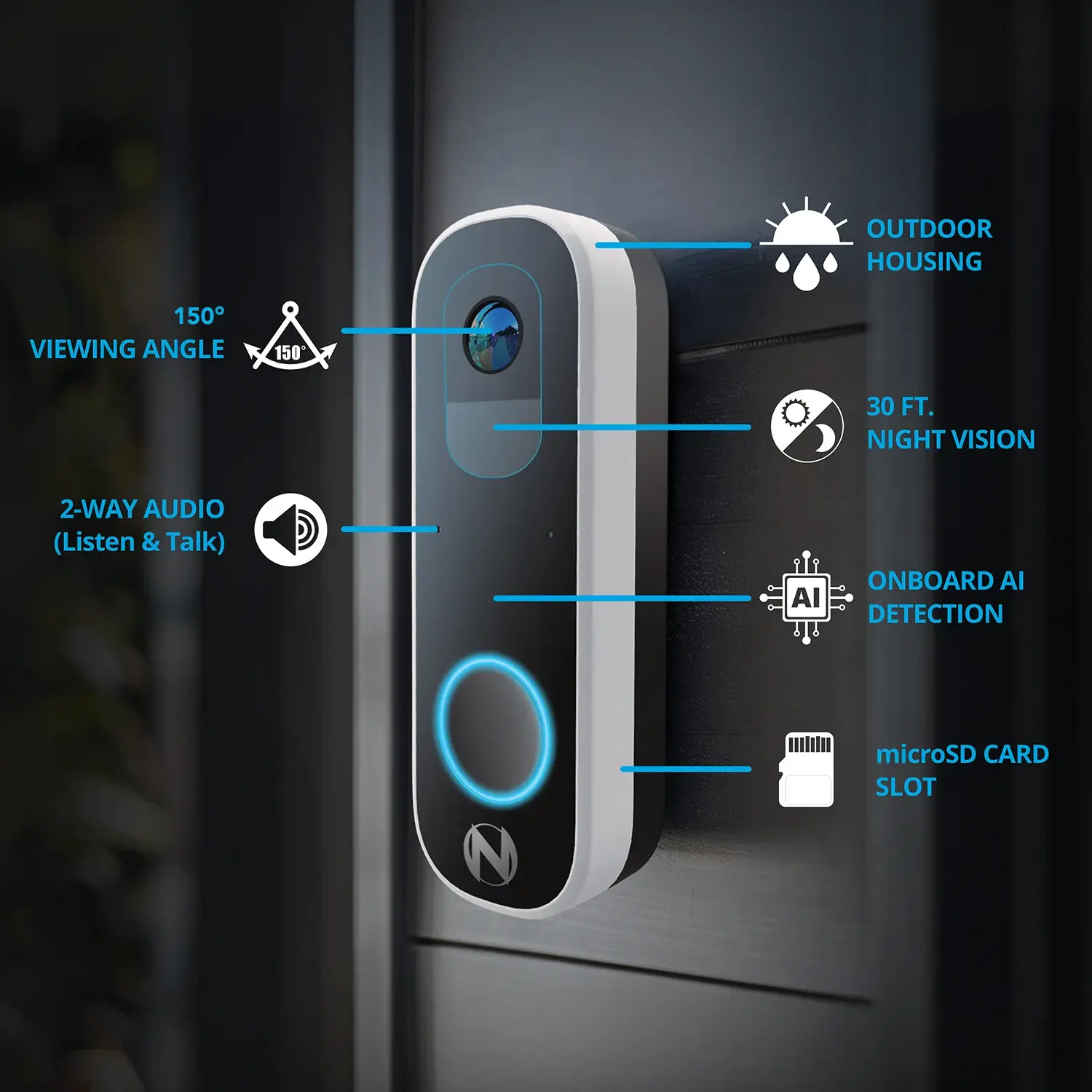 2K Wi-Fi Smart Dual-Powered Video Doorbell with Chime - Black - Image 9
