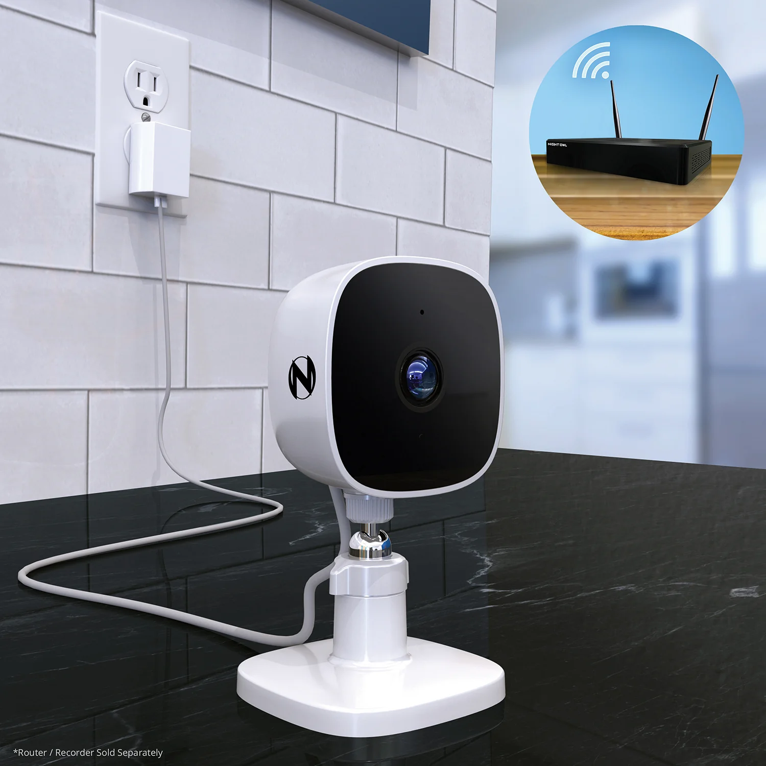 Refurbished Indoor Wi-Fi IP Plug In 1080p Deterrence Camera with 2-Way Audio - White - Image 4